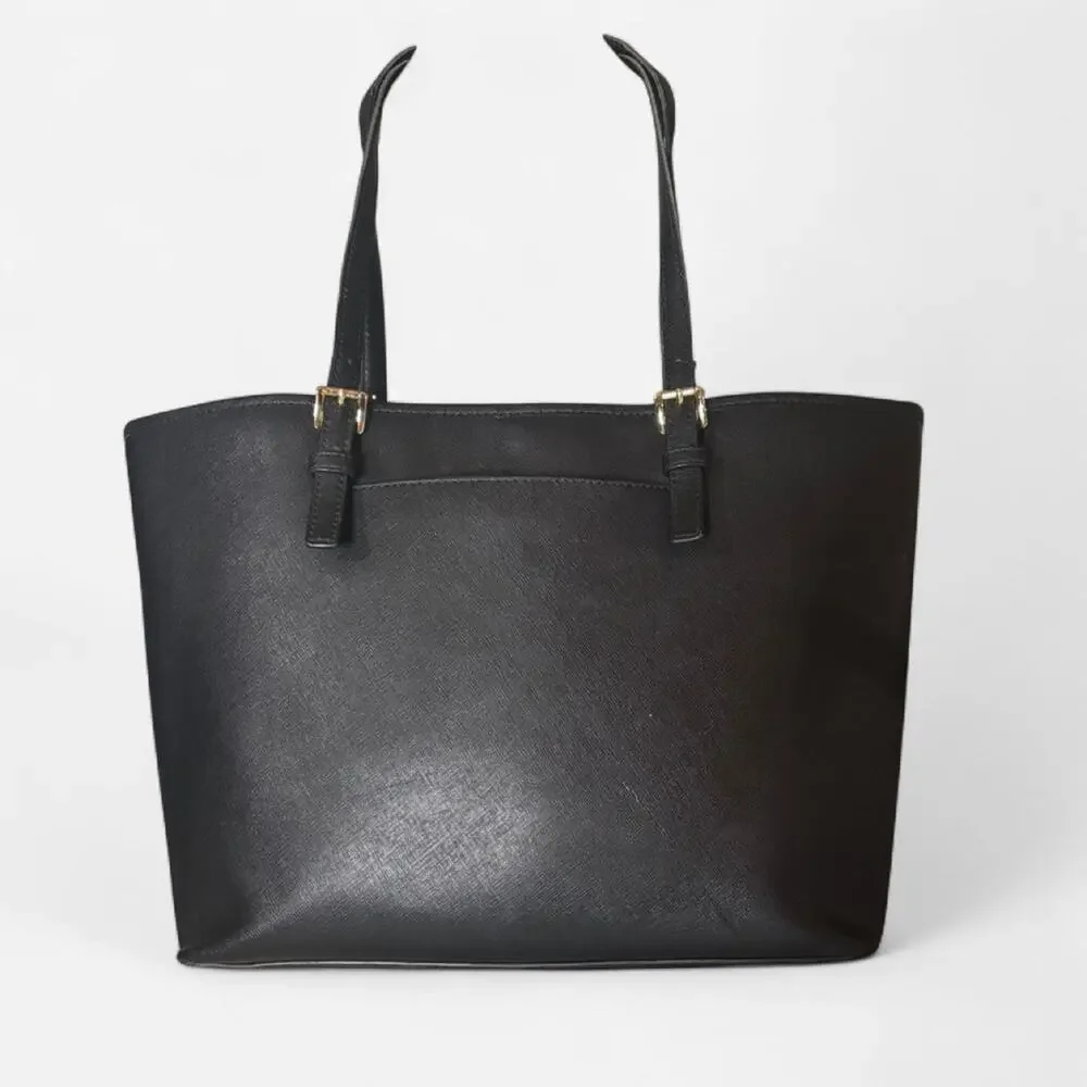 Michael Kors Jet Set Black Saffiano Leather Tote Bag Medium Shoulder Purse
